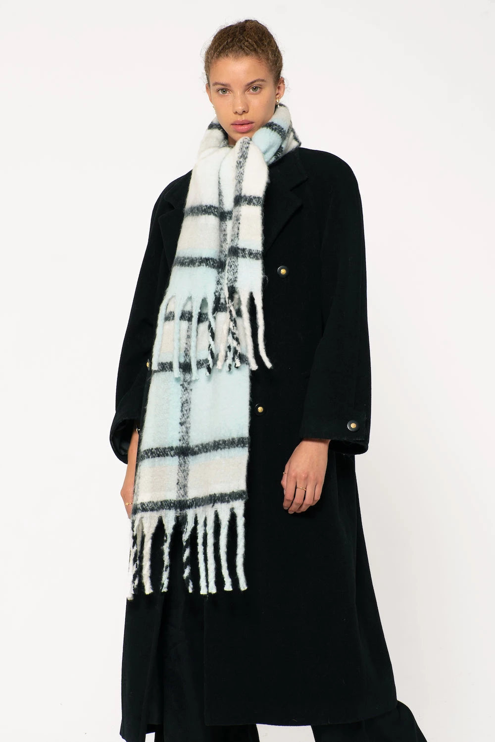 REplaid Oversized Recycled Bottle Scarf - Sky Blue & Black