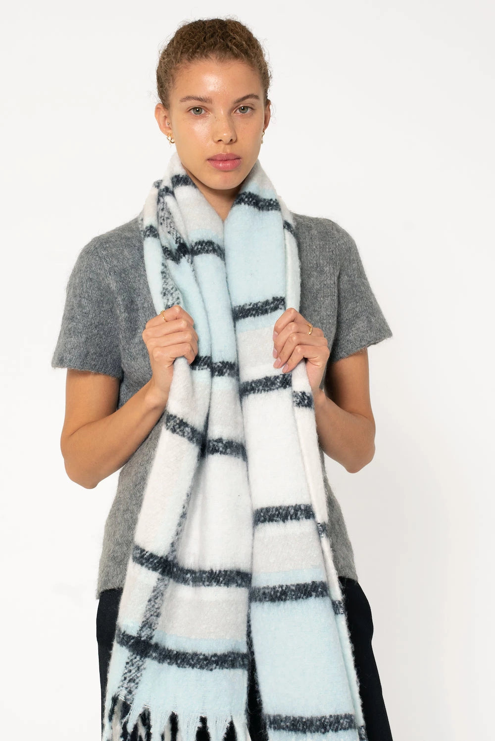 REplaid Oversized Recycled Bottle Scarf - Sky Blue & Black