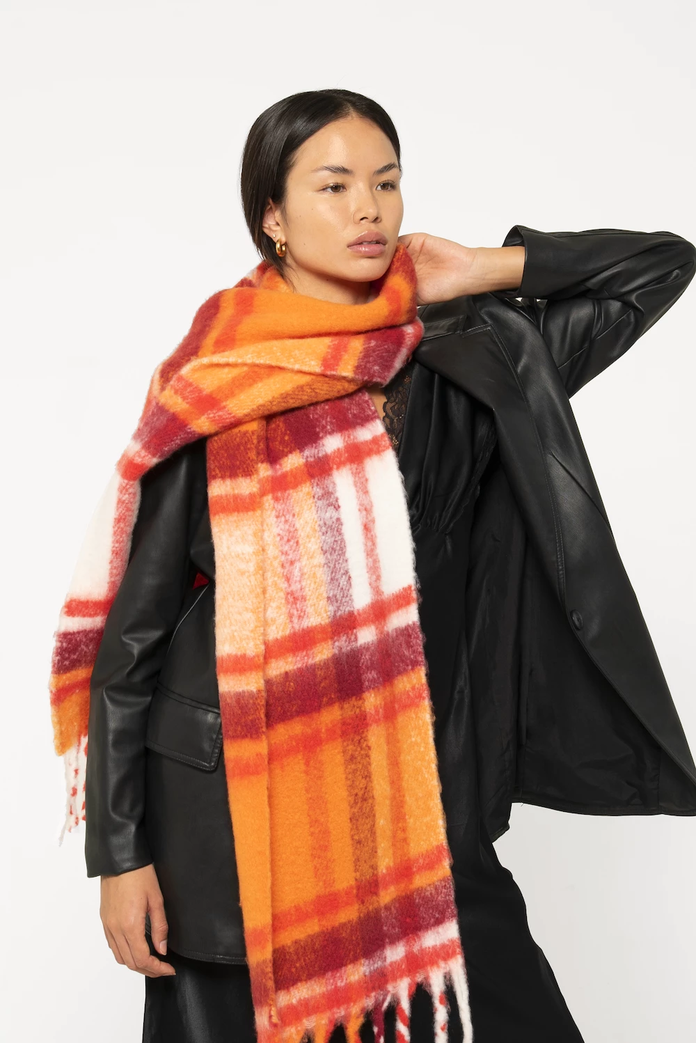 REplaid Oversized Scarf Orange Red