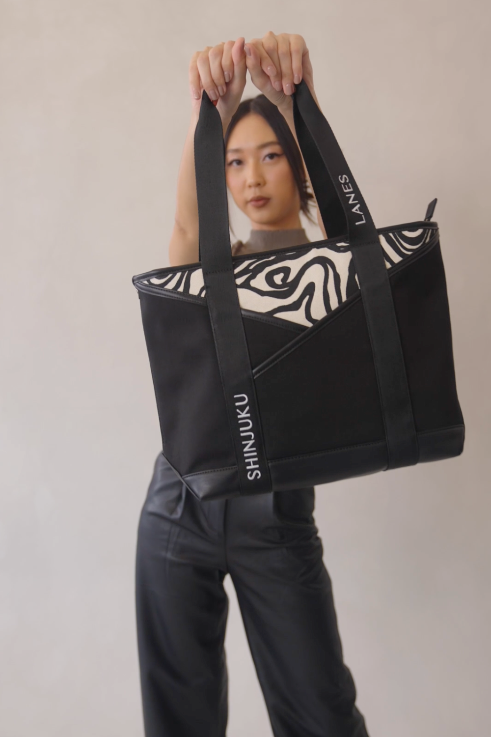 Origami Pocket Tote - Black Terrain Print