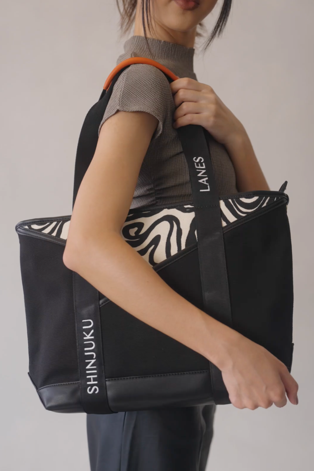 Origami Pocket Tote - Black Terrain Print