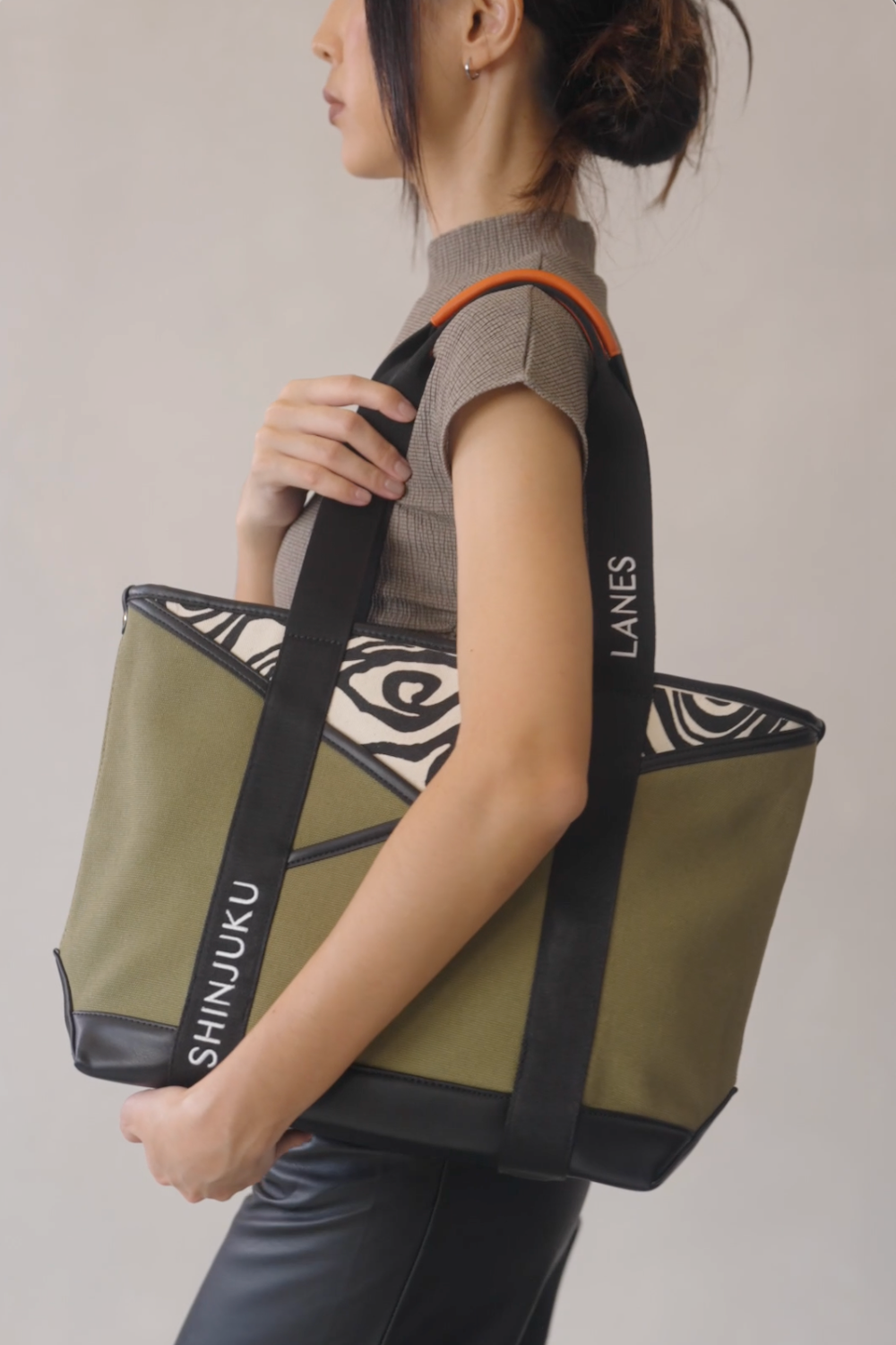 Origami Pocket Tote - Khaki Green Terrain Print