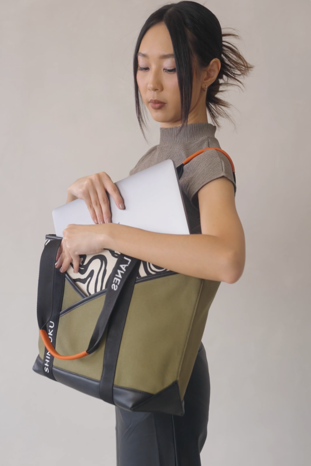 Origami Pocket Tote - Khaki Green Terrain Print