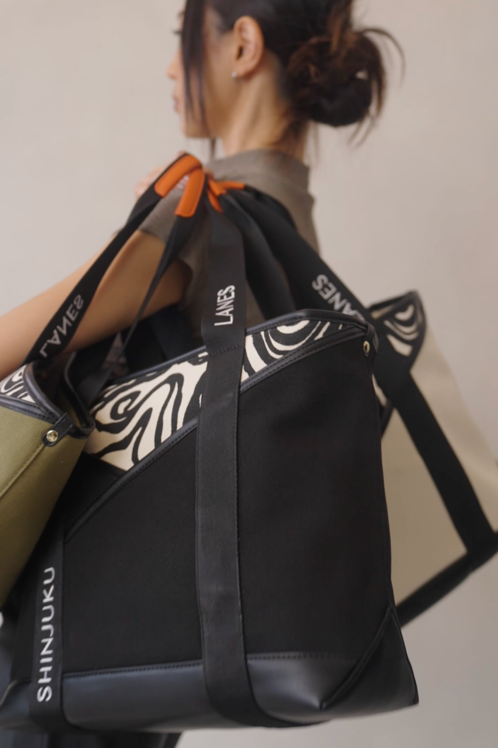 Origami Pocket Tote - Black Terrain Print