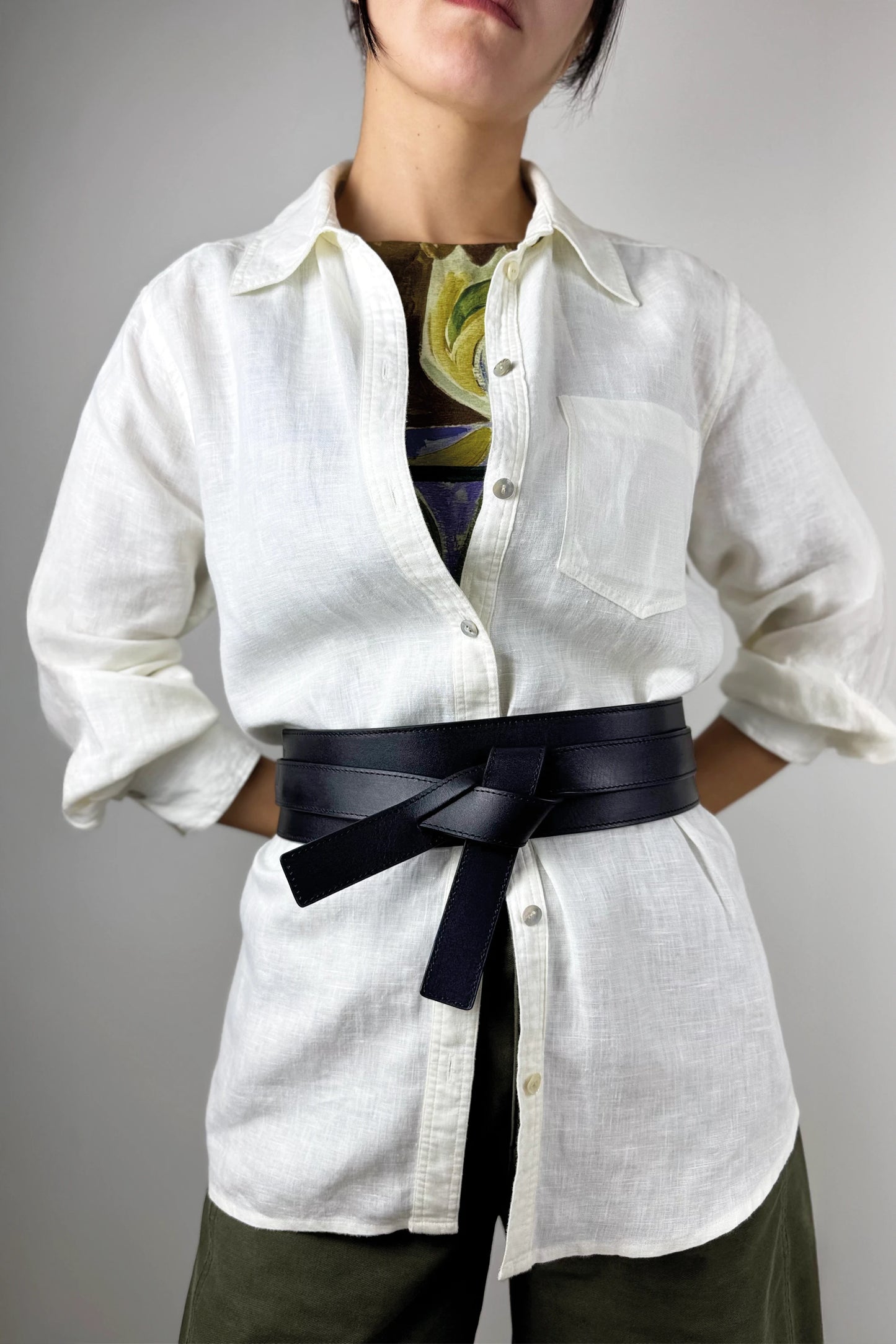 Leather Obi Belt - Black