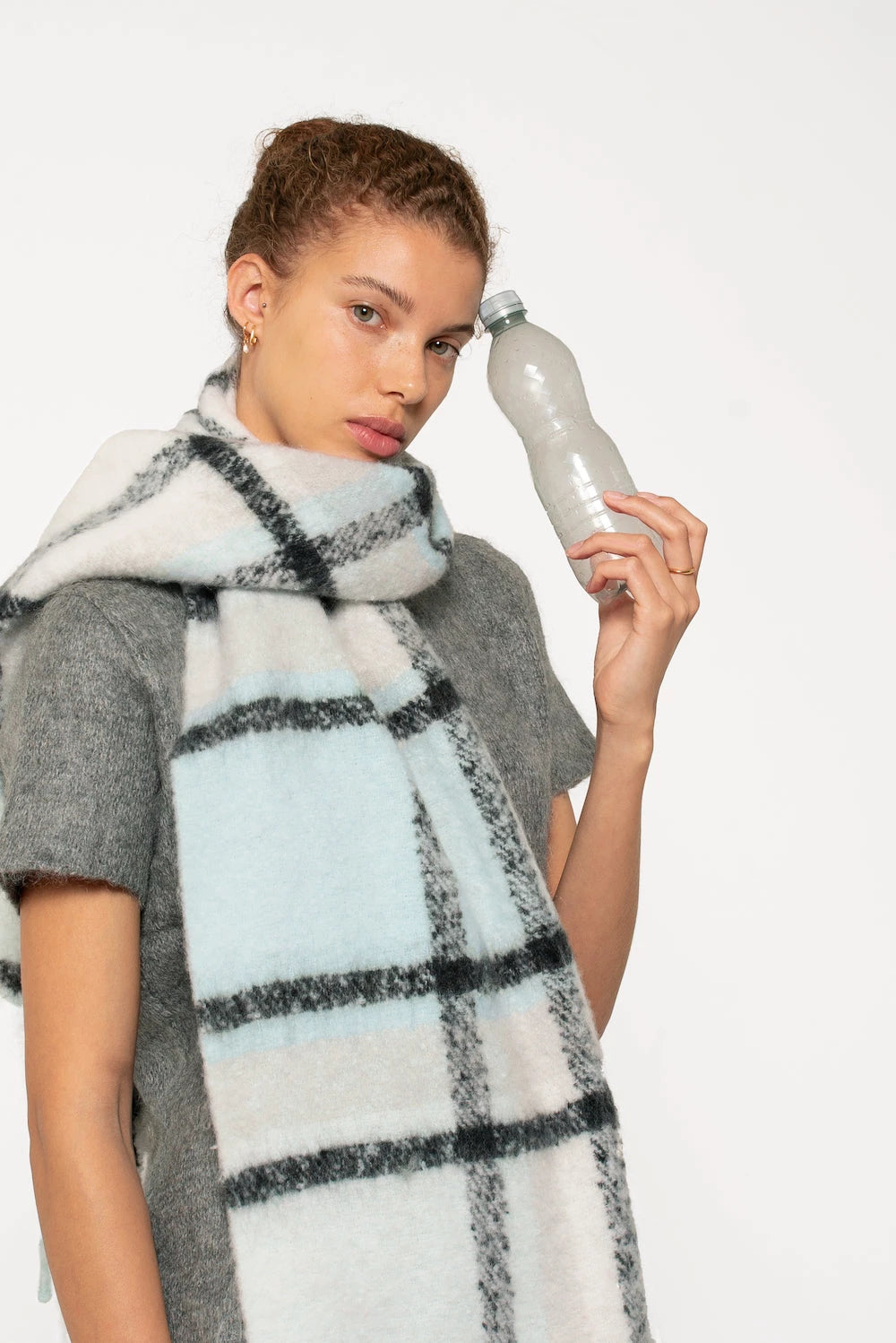 REplaid Oversized Recycled Bottle Scarf - Sky Blue & Black